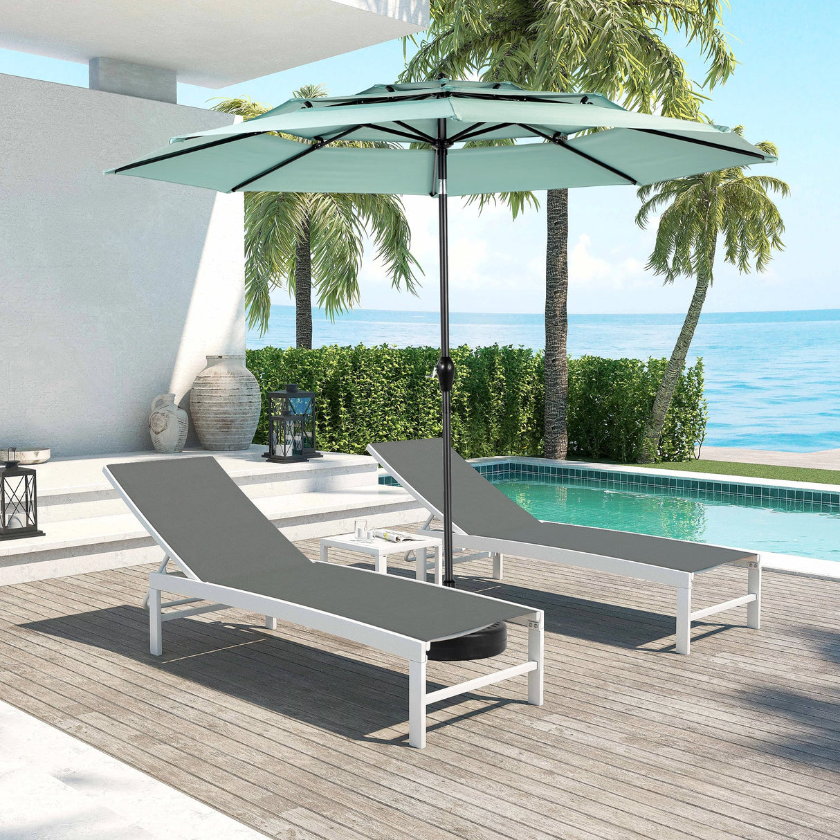 Aluminium 10ft 3 Tier Auto-Tilt Outdoor Patio Umbrella - Light Green