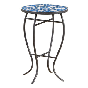 Outdoor Round Side Table with Mosaic-Style Top