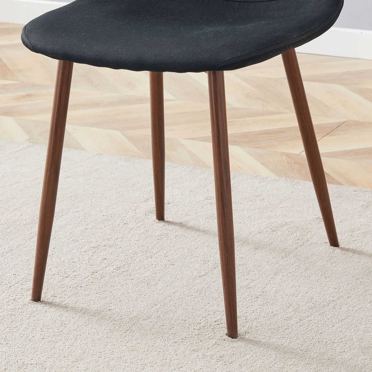 Luxury Simple Chair (Set of 4) Linen Cotton High Resilience Dining Chair With Metal Color Leg - Black / Walnut