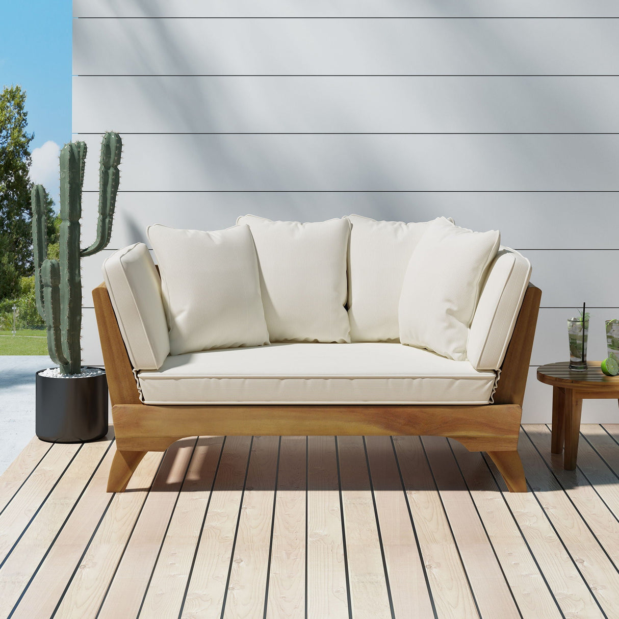 Outdoor Acacia Wood Expandable Daybed With Cushions - Best Buy Furniture