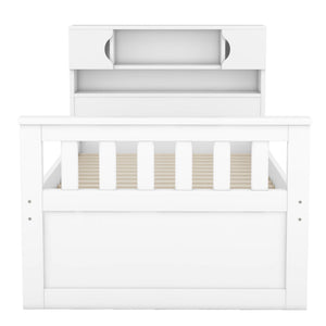 Captain Platform Bed Frame With Storage Bookcases, Shelves, And 4 Drawers