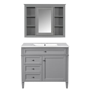Bathroom Vanity With Mirror Cabinet, Single Sink With 2 Soft Closing Doors And 4 Drawers