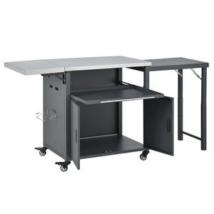 Foldable Outdoor Prep Station BBQ Cart With Trash Rack