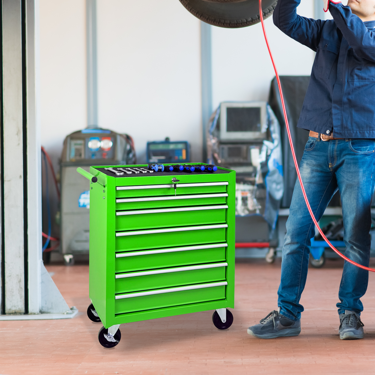 Rolling Tool Chest with 7-Drawer Tool Box - Green
