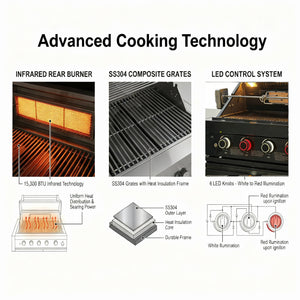46-Inch 75300 BTU 6-Burners Deluxe Stainless Steel Gas Outdoor Kitchen Barbecue Grill