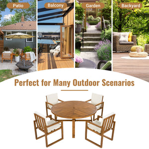 5 Piece Outdoor Patio Dining Set With 4 Armchairs And Table - Beige