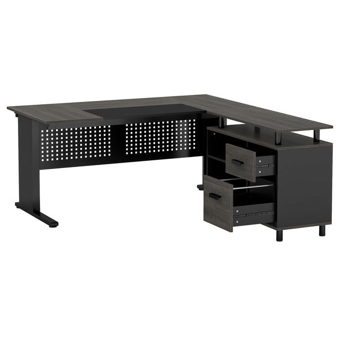 L-Shaped Executive Desk with File Cabinet and Storage Drawers - Light Brown or Dark Gray