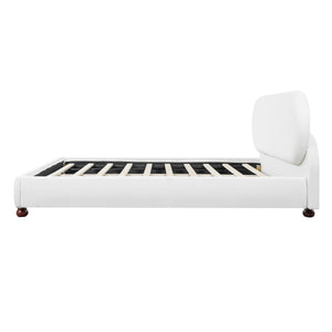 Cream-Colored Boucle Upholstered Bed with Rubber Wood Foot, King