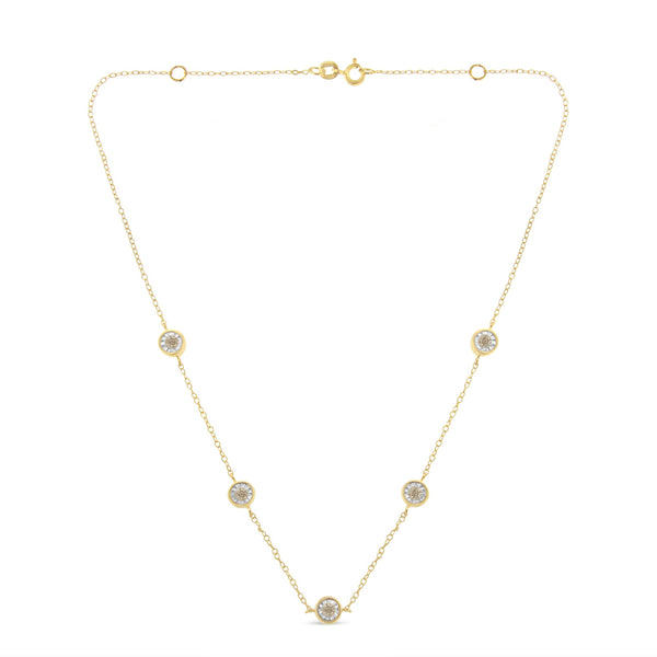 Yellow Color Plated Sterling Silver Diamond Station Necklace (1/2 cttw, K-L Color, I2-I3 Clarity)