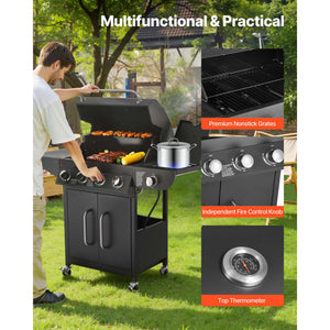 Gas Grill, 4 Burner Propane Gas Grill with Side Burner