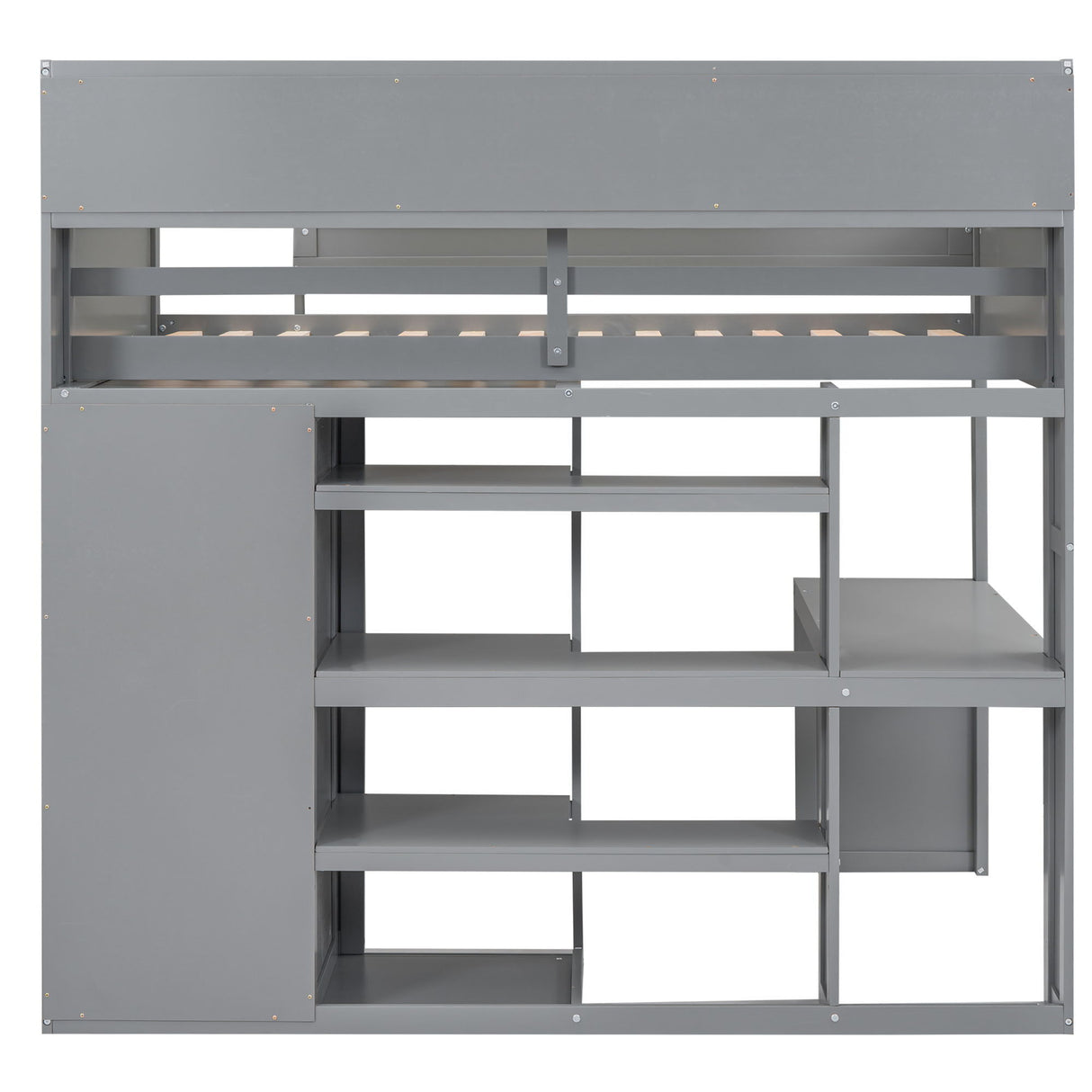 Loft Bed With Built In Desk, Storage Shelves, And Wardrobe
