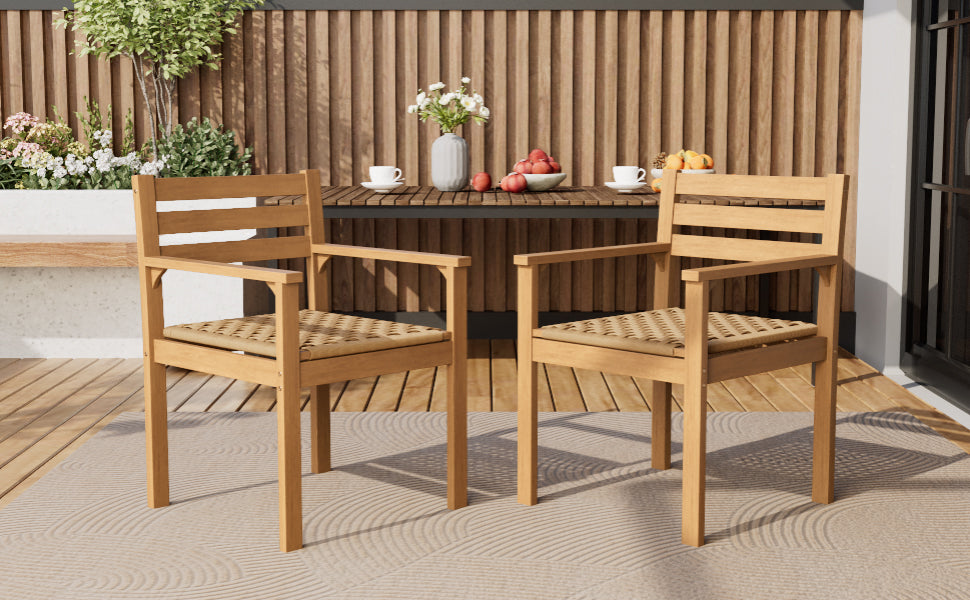 Set of 2 Outdoor Acacia Wood Dining Chairs with Woven Seats