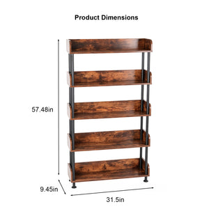 5-Tier Industrial Bookshelf, Open Rustic
