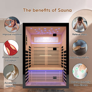 Luxury Double Far Infrared Sauna Room With Epoxy Heating Plates And Starry Sky Lighting - Black / Natural