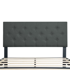 Modern Upholstered Platform Bed Frame With Button Tufted Fabric Headboard