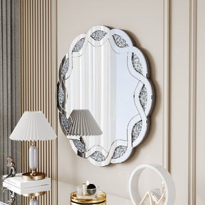 Silver Crush Diamond Round Wall Mirror