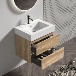 Grace 24-Inch Wall-Mounted Bathroom Vanity, Oak with White Solid Surface Sink