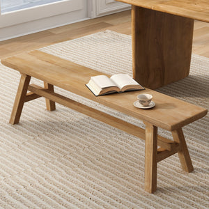 55" Farmhouse Wood Bench - Rustic Solid Wood Dining Room & Entryway Bench