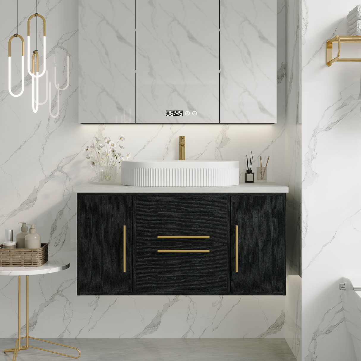 39.4 in Modern Floating Bathroom Vanity with Ceramic Sink