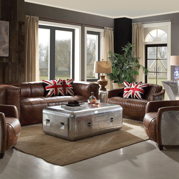 Brancaster - Top Grain Leather Living Room Set - Brown - Best Buy Furniture
