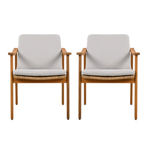 Outdoor Dining Chairs Set of 2, Teak Color Acacia Wood Frame