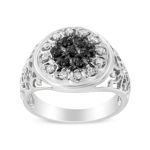 .925 Sterling Silver 1/4 Cttw White and Black Treated Diamond Halo Cluster Ring for Men (I-J Color, I3 Clarity) - Size 10