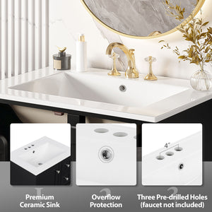 Bathroom Vanity With Integrated Basin, Soft Close Drawers, Door Mounted Double Layer Shelf