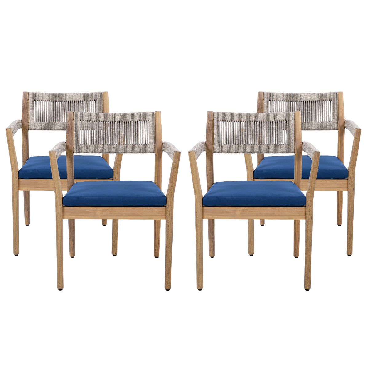 Braided Acacia Wood Outdoor Dining Chairs Set of 2 – Teak Look