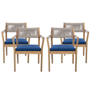 Braided Acacia Wood Outdoor Dining Chairs Set of 4