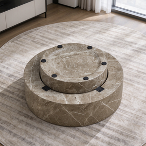 Travertine-Look Round Coffee Table, 31.5-Inch, Brown