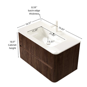 Noor 36" Bathroom Vanity with Sink, Wall-Mounted Floating Plywood Cabinet with 2 Drawers