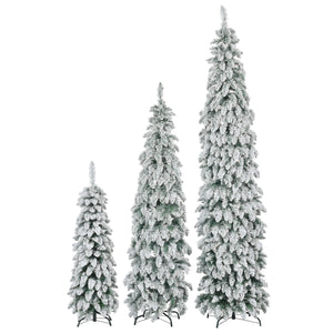 Pre-Lit Pencil Christmas Tree 3-Set, 4ft/6ft/8ft, Snow-Flocked, 290 LED Lights, White and Green