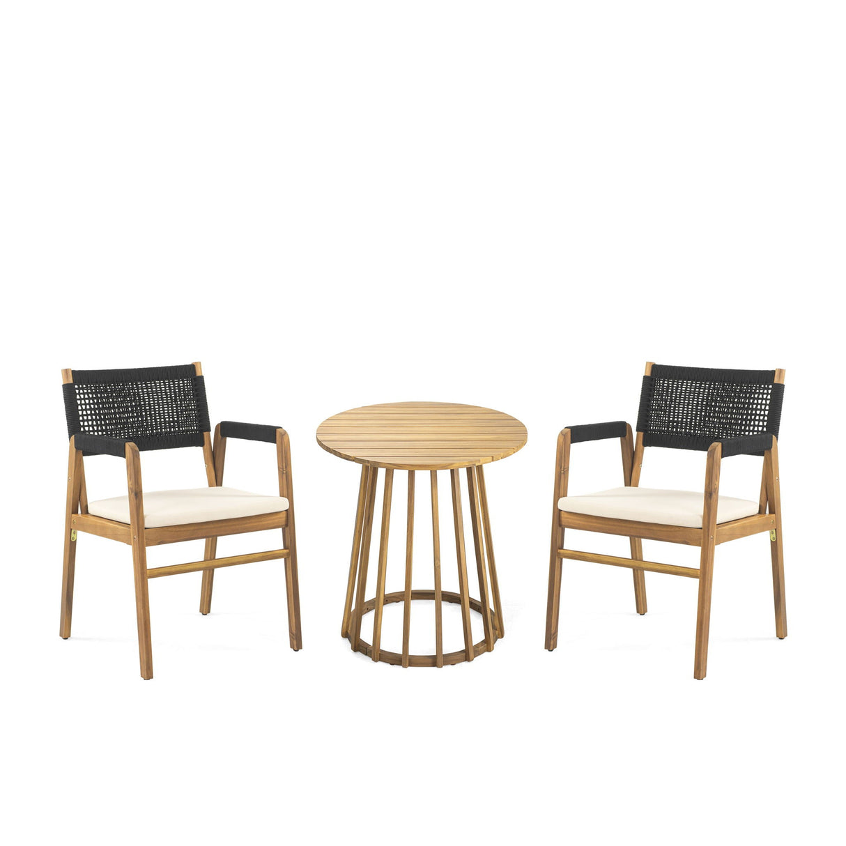 Outdoor 3 Pieces Acacia Wood Dining Set With Cushions