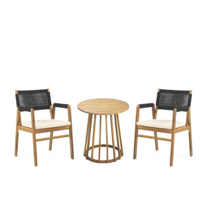 Outdoor 3 Pieces Acacia Wood Dining Set With Cushions