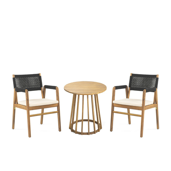 Outdoor 3 Pieces Acacia Wood Dining Set With Cushions