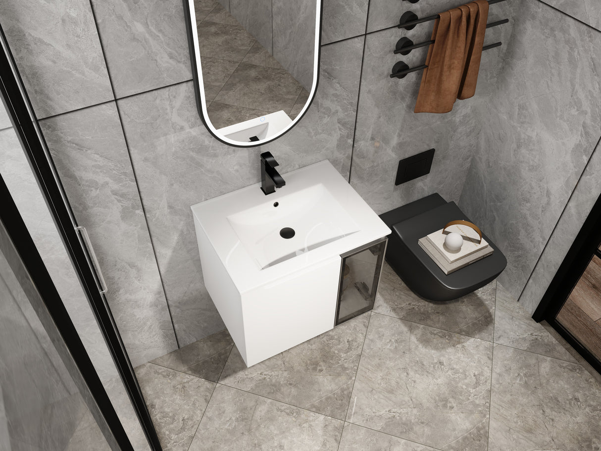 24" Wall-Mounted Bathroom Vanity With Ceramic Sink