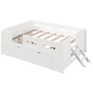 Platform Bed With Guardrail And Drawer