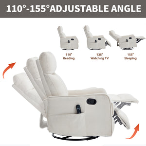 Beige Heat Massage Manual Recliner Chair with Rocker and Swivel