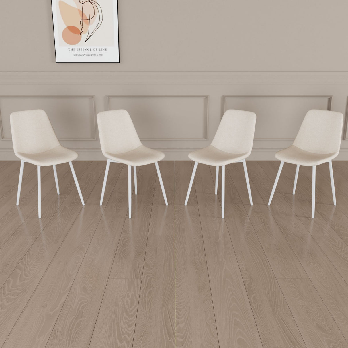 Modern Kitchen Dining Chairs (Set of 4) With Linen Padding And Sturdy Metal Legs - Beige