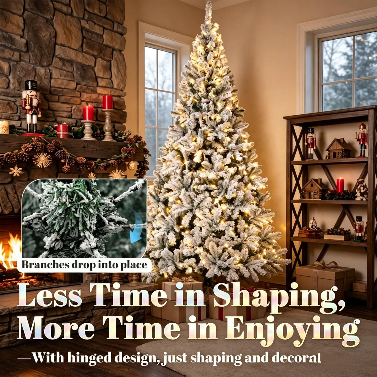6 Ft Pre-Lit Flocked Fraser Fir Artificial Christmas Tree