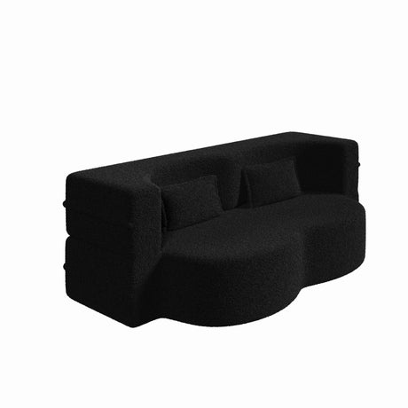 Modern Floor Sofa With 2 Pillows Convertible Teddy Fabric Foam Filled Bed