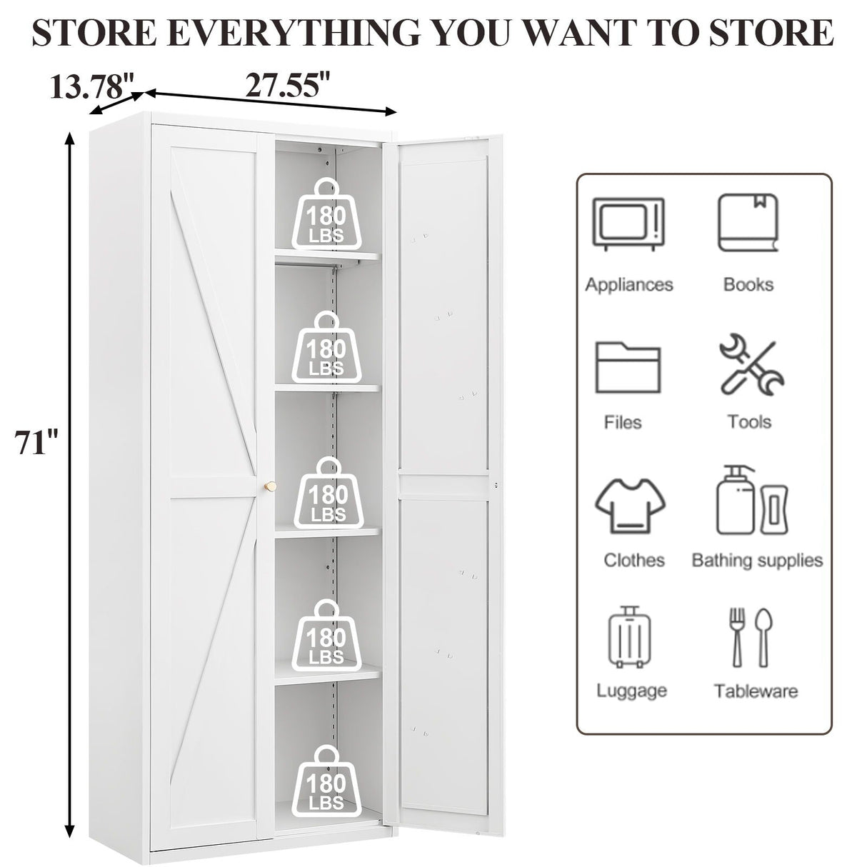 Adjustable 2 Door Storage Cabinet With Adjustable Shelves
