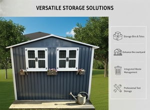 6x9 FT Outdoor Metal Storage Shed with Window & Flower Rack