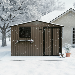 10x8 Ft Outdoor Metal Storage Shed with Window & Flower Rack