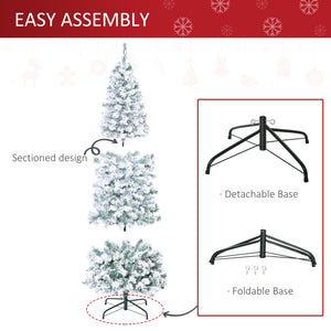 HOMCOM 6ft Pre-Lit Snow-Flocked Slim Douglas Fir Christmas Tree