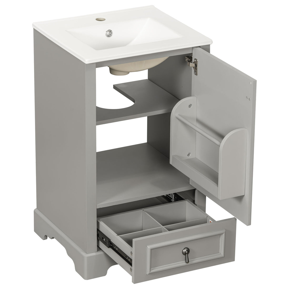 Bathroom Vanity With Sink, Soft Close Door, Adjustable U-Shaped Shelf