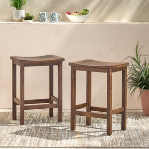 Outdoor Acacia Wood Counter Height Barstool Set of 2