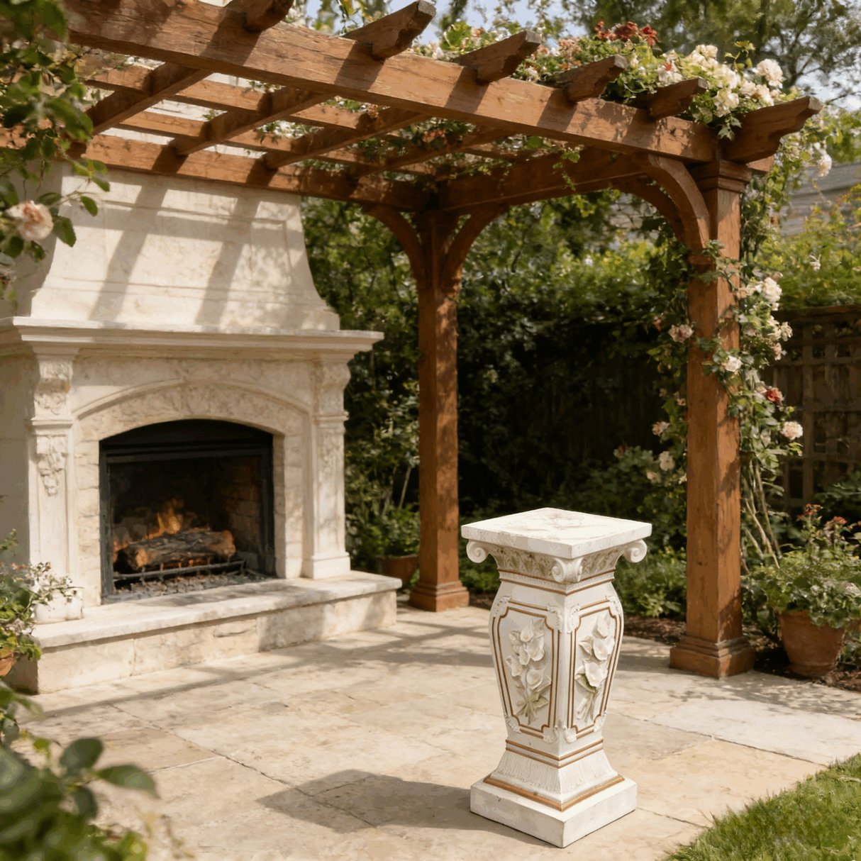 22.05" H x 9.06" W European Style Floral Carved Roman Column Pedestal