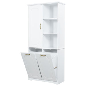 Freestanding Tall Storage Cabinet With 2 Tilt Out Hampers