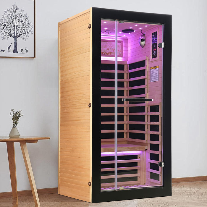 Single-Person Starlight Ceiling Lighting Sauna with Carbon Plate Heating - American White Oak
